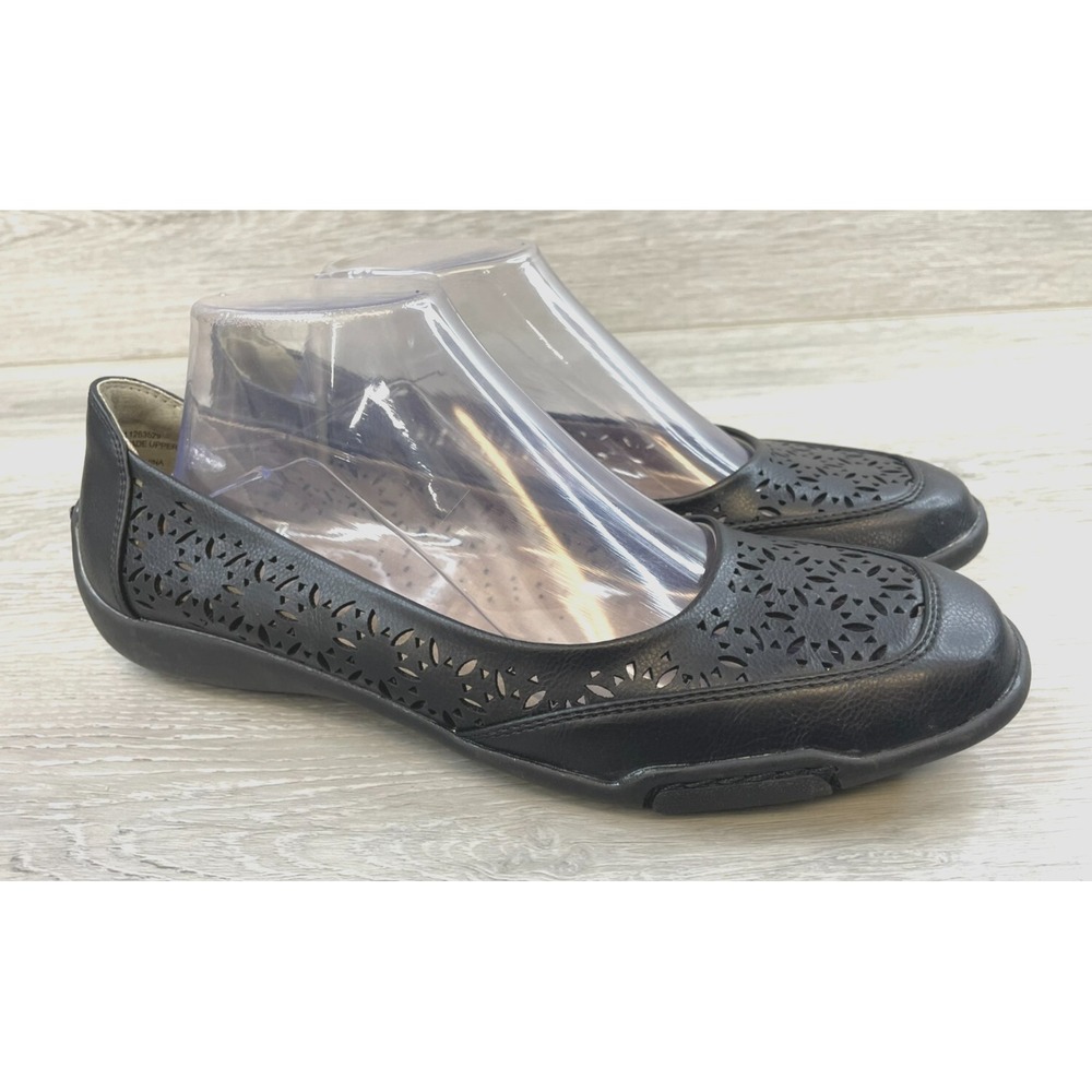 Array Black Laser-Cut Leather Flats